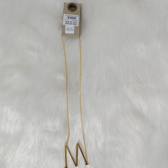 Anthropologies Gold Tone LETTER "M" Necklace - Picture 5 of 6